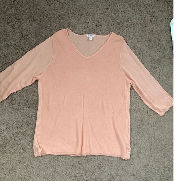 Roz & Ali Women Sweater Size 3X Pink V-Neck 3/4 Sleeve Relaxed Spring - Picture 1 of 7